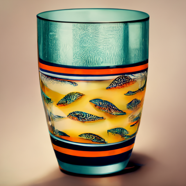 midjourney object design, ai design, glass with fish patterns